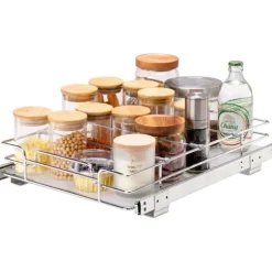 12" B x 17" D utdragbar skåporganisator, kraftiga hyllor, rullande lådor i förkromat stål, skjutbar förvaring för hemmet.