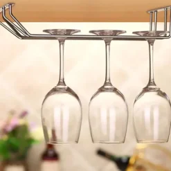 35 cm dubbelradig vinglashållare i rostfritt stål, hängande hylla för bar, kök