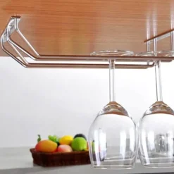 35 cm dubbelradig vinglashållare i rostfritt stål, hängande hylla för bar, kök