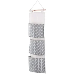 3 fickor bomullslinne vägghängande förvaringspåse dörrpåse sovrum hemmakontor organisatör grå