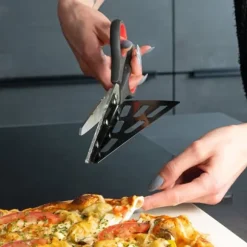 2 i 1 pizzasax Blad i rostfritt stål med lyft och mjukt handtag - 27,5 x 8 cm - Pizzaskärare Pizzaskärare för ren skärning av pizza Flammkuchen