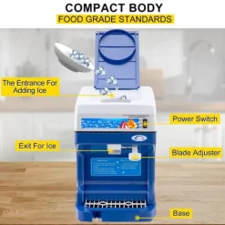 120 kg/h 250W kommersiell helautomatisk israkapparat med behållare, justerbar isfinhet, genomtänkta detaljer, lätt att använda