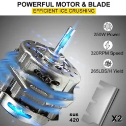 120 kg/h 250W kommersiell helautomatisk israkapparat med behållare, justerbar isfinhet, genomtänkta detaljer, lätt att använda