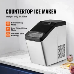 33 lbs/dag 130W bärbar elektrisk ismaskin med isskopa/iskorg, justerbar isbitsstorlek, bra isoleringsteknik, självrengörande, lågt ljud