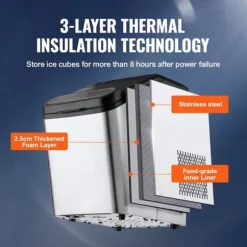 33 lbs/dag 130W bärbar elektrisk ismaskin med isskopa/iskorg, justerbar isbitsstorlek, bra isoleringsteknik, självrengörande, lågt ljud