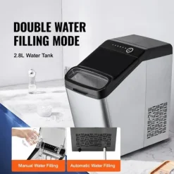 33 lbs/dag 130W bärbar elektrisk ismaskin med isskopa/iskorg, justerbar isbitsstorlek, bra isoleringsteknik, självrengörande, lågt ljud