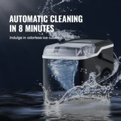 26 lbs/dag 105W bärbar ismaskin, justerbar isbitsstorlek, avancerad isoleringsteknik, högkvalitativ kompressor, självrengörande