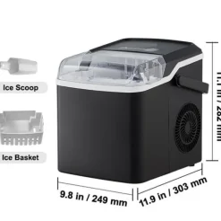 26 lbs/dag 105W bärbar ismaskin, justerbar isbitsstorlek, avancerad isoleringsteknik, högkvalitativ kompressor, självrengörande