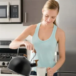 2,5 liter visselvattenkokare, Svart tekanna, kompatibel med gas- och induktionshällar, kan vissla