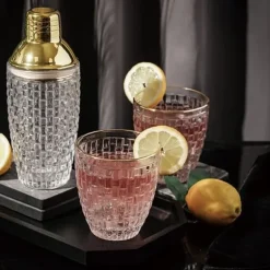 385 ml Cocktail Shaker vävd textur glas + lock i rostfritt stål Cup