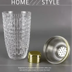 385 ml Cocktail Shaker vävd textur glas + lock i rostfritt stål Cup