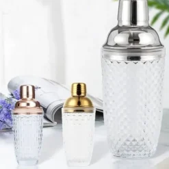 385 ml Cocktail Shaker vävd textur glas + lock i rostfritt stål Cup