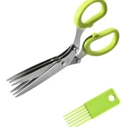 1 par multifunktions kökssax i rostfritt stål med 5-3 blad och lock för att skära örter och grönsaker[433]