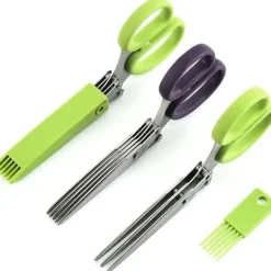 1 par multifunktions kökssax i rostfritt stål med 5-3 blad och lock för att skära örter och grönsaker[433]