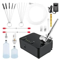 0-30 psi dubbelverkande airbrush kit för snacks/tårtdekorering, 3 lägen, bekväm automatisk start/stopp, effektiv olje- och vattenfiltrering