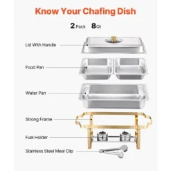 4 Qt 2-pack Rektangulär Skavskål Bufféset, Halvstorlek Pan, Rostfritt Stål