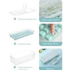 24 rutnät iskubbricka med lock täckta iskubbrickor Inget spill Ice Cube Box Silikon Ice Cube Maker bricka