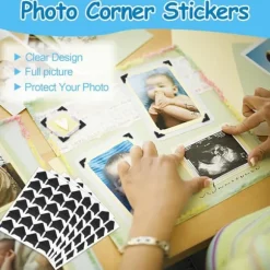 240 självhäftande fotohörn, syrafria fotohörn, fotohörn för klippböcker, gör-det-själv-klippböcker, fotoalbum, minnesböcker, dagböcker (svart)