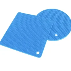 5 st 2 runda 3 fyrkantiga silikonvaxkaksmattor mångsidiga värmedynor för varma rätter och bord blå