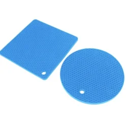 5 st 2 runda 3 fyrkantiga silikonvaxkaksmattor mångsidiga värmedynor för varma rätter och bord blå