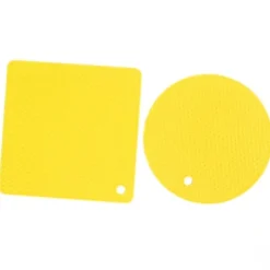 5 st 2 runda 3 fyrkantiga silikonvaxkaksmattor mångsidiga värmedynor för varma rätter och bord, gul
