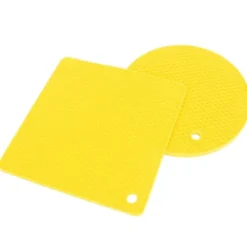 5 st 2 runda 3 fyrkantiga silikonvaxkaksmattor mångsidiga värmedynor för varma rätter och bord, gul