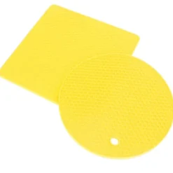5 st 2 runda 3 fyrkantiga silikonvaxkaksmattor mångsidiga värmedynor för varma rätter och bord, gul