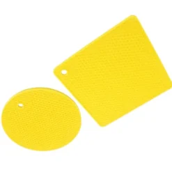 5 st 2 runda 3 fyrkantiga silikonvaxkaksmattor mångsidiga värmedynor för varma rätter och bord, gul