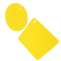 5 st 2 runda 3 fyrkantiga silikonvaxkaksmattor mångsidiga värmedynor för varma rätter och bord, gul