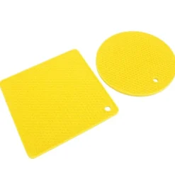5 st 2 runda 3 fyrkantiga silikonvaxkaksmattor mångsidiga värmedynor för varma rätter och bord, gul