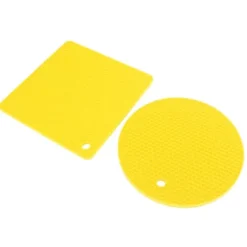 5 st 2 runda 3 fyrkantiga silikonvaxkaksmattor mångsidiga värmedynor för varma rätter och bord, gul