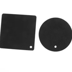 5 st 2 runda 3 fyrkantiga silikonvaxkaksmattor mångsidiga värmedynor för varma rätter och bord svarta