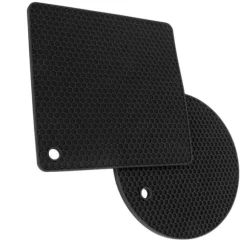 5 st 2 runda 3 fyrkantiga silikonvaxkaksmattor mångsidiga värmedynor för varma rätter och bord svarta