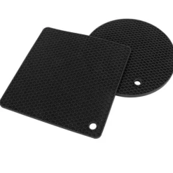 5 st 2 runda 3 fyrkantiga silikonvaxkaksmattor mångsidiga värmedynor för varma rätter och bord svarta