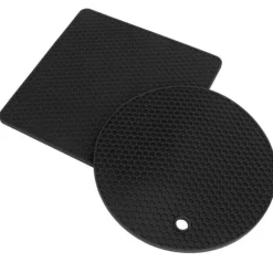 5 st 2 runda 3 fyrkantiga silikonvaxkaksmattor mångsidiga värmedynor för varma rätter och bord svarta