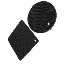 5 st 2 runda 3 fyrkantiga silikonvaxkaksmattor mångsidiga värmedynor för varma rätter och bord svarta