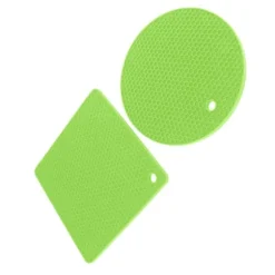 5 st 2 runda 3 fyrkantiga silikonvaxkaksmattor mångsidiga värmedynor för varma rätter och bord gröna