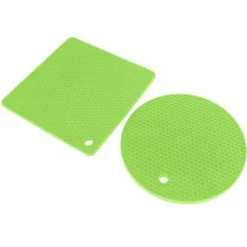 5 st 2 runda 3 fyrkantiga silikonvaxkaksmattor mångsidiga värmedynor för varma rätter och bord gröna