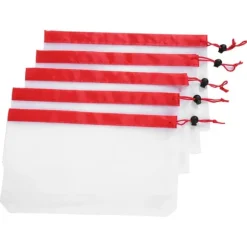 15 st. 3 storlekar dragskonätpåsar återanvändbara diverse leksaksfrukter och grönsaker förvaringsstans