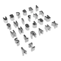 26 st Alfabetet kakutskärare kapital rostfritt stål box packade brev kex utskärare för DIY kaka choklad bakning