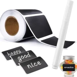 9 st Avtagbara Svarta Tavlan Etiketter med Penna för Glasburkar och Flaskor - Perfekt för Märkning