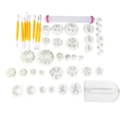 46 st Blomma Fondant Kaka Sockerpyssel Dekoreringskit Utstickare Verktyg Form Set
