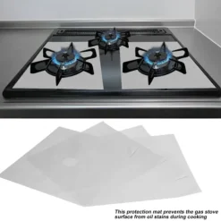 4 st. brännarskydd för gasspis, non-stick oljeskyddsmatta, köksredskap (silver)
