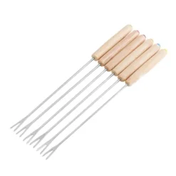 6 st fonduegafflar i rostfritt stål Ostfonduepinnar Smore-pinnar med trähandtag Värmebeständig för chokladost