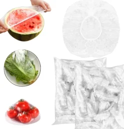 50 st fräscha förvaringspåsar, elastiska matskyddspåse med plastfolie