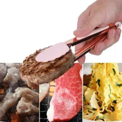 1 st. grilltång i rostfritt stål, non-stick, köttklämma med upphängningshål (rosa)