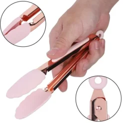 1 st. grilltång i rostfritt stål, non-stick, köttklämma med upphängningshål (rosa)