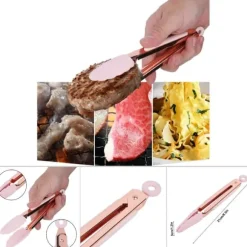 1 st. grilltång i rostfritt stål, non-stick, köttklämma med upphängningshål (rosa)
