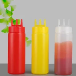 3 st 3-håls pressflaska med lock för salladsdressing, såser, ketchup