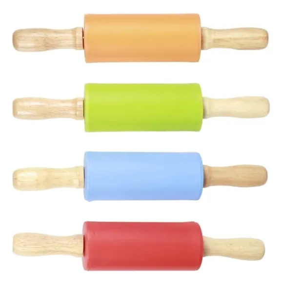 4 st mini kavel trähandtag non-stick silikonkavel för hemkök barn bakverktyg